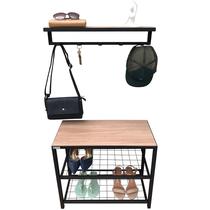 Kit Sapateira e Cabideiro Strassis Design SD-3501-60 Metal e MDF Cor: Preto
