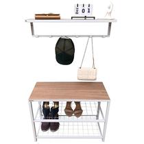 Kit Sapateira e Cabideiro Strassis Design SD-3501-69 Metal e MDF Cor: Branco