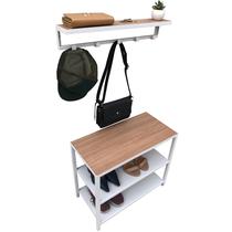 Kit Sapateira e Cabideiro Strassis Design SD-3503-60 Metal e MDF Cor: Branco
