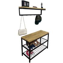 KIT Sapateira e Cabideiro Strassis Design SD-5001-70 Metal e Madeira Cor: Preto KIT Sapateira e Cabideiro Strassis Design SD-5001-70 Metal e Madeira Cor: Preto