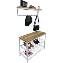 Kit Sapateira e Cabideiro Strassis Design SD-5001-70 Metal e MDF Cor: Branco Kit Sapateira e Cabideiro Strassis Design SD-5001-70 Metal e MDF Cor: Branco