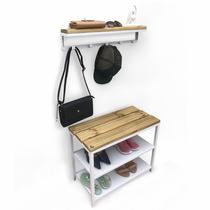 Kit Sapateira e Cabideiro Strassis Design SD-5003-60 Metal e Madeira Cor: Branco Kit Sapateira e Cabideiro Strassis Design SD-5003-60 Metal e Madeira Cor: Branco