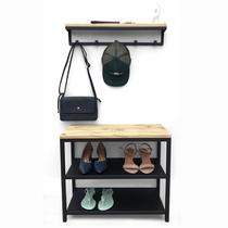 Kit Sapateira e Cabideiro Strassis Design SD-5003-60 Metal e Madeira Cor: Preto Kit Sapateira e Cabideiro Strassis Design SD-5003-60 Metal e Madeira Cor: Preto