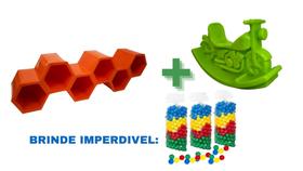 Kit sapateira laranja colmeia + 1 gangorra moto infantil verde + brinde incluso 50 bolinhas coloridas
