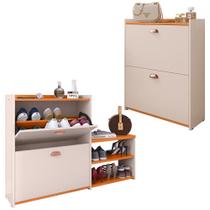 Kit Sapateira Milano Closet Prateleira Organizadora Calçados Banquinho Hall Entrada Gaveta Basculante Off White/Cinamomo - Lojas RPM