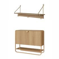 Kit Sapateira Orgânica Luna e Cabideiro com Prateleira Oslo Artesano MDP Hanover Base Metal Dourado