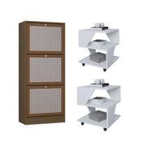 Kit Sapateira Spin Tropical 3 Portas e 2 Mesas de Cabeceira/Centro Poquema