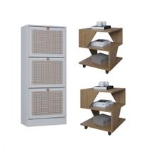 Kit Sapateira Spin Tropical 3 Portas e 2 Mesas de Cabeceira/Centro Poquema