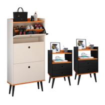 Kit Sapateira Vertical 3 Gavetas Basculantes Dark Off White/Cinamomo e 2 Mesinhas Canto Quarto Nicho Decorativo Dream Preto/Cinamomo RPM Kit Sapateira Vertical 3 Gavetas Basculantes Dark Off White/Cinamomo e 2 Mesinhas Canto Quarto Nicho Decorativo Dream Preto/Cinamomo RPM