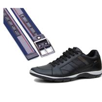 Kit Sapatenis Couro Masculino Solado Borracha Ajuste Elastico Com Cinto Gorgurao Fivela