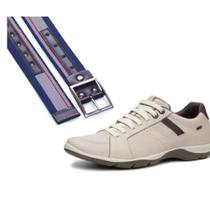 Kit Sapatenis Couro Masculino Solado Borracha Ajuste Elastico Com Cinto Gorgurao Fivela