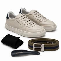 Kit Sapatênis Masculino Rafarillo Casual em Couro com Cinto de Gorgurão, Meia e Calçadeira Confortável e Elegante para o Dia a Dia Kit Sapatênis Masculino Rafarillo Casual em Couro com Cinto de Gorgurão, Meia e Calçadeira Confortável e Elegante para o Dia a Dia