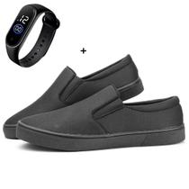 Kit SapatenisTenis Iate Slip On Casual Masculino Confortavel Calce facil + relogio