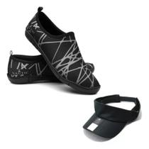 Kit Sapatilha Aquática Híbrida Neoprene Praia Cachoeira Trilha Bike Pesca + Viseira