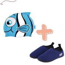 Kit Sapatilha e Touca de natação Protetora Infantil Antiderrapante Piscina Duck Way Mor