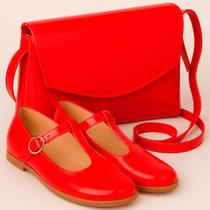 Kit Sapatilha Feminina Mary Jane Menina e Bolsa Lateral Social Festa