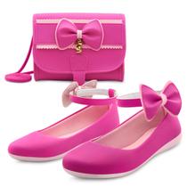 Kit Sapatilha Infantil Menina Antiderrapante Mz Shoes Com Bolsa Feminina Laço Pink