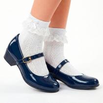 Kit Sapatilha Infanto Juvenil Social Festa Saltinho e Meia Branca Cano Curto Confortável