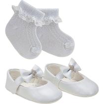 Kit Sapatilha + meia infantil bebê batizado e festas