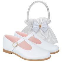Kit Sapatilha Social Boneca Retrô com Bolsa Tiracolo Cetim e Laço
