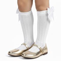 Kit Sapatilha Social Lisa Confortável e Meia Cano Longo Com Laço Cetim