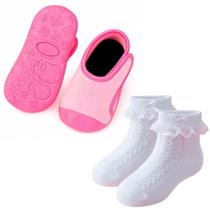 Kit Sapatinho de Bebê Escolar Com Bico Protetor e Meia Cano Curto Laço Perolas Kit Sapatinho de Bebê Escolar Com Bico Protetor e Meia Cano Curto Laço Perolas