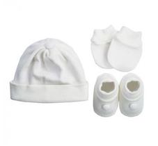 Kit Sapatinho + Luva + Touca de Tricot Branco Fio de Amor Baby