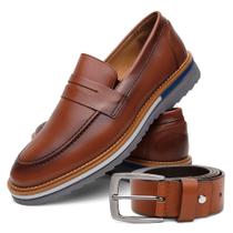 Kit Sapato + Cinto Masculino Em Couro Casual Derby Premium