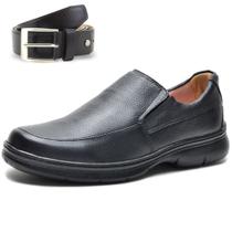 Kit Sapato Conforto Antistress + Cinto Social Masculino Couro Preto Casualstock