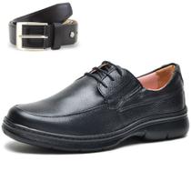 Kit Sapato Conforto Antistress + Cinto Social Masculino Couro Preto Casualstock