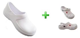 Kit Sapato Enfermagem Profissional e 1 Sandália Babuche Branco