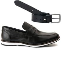 Kit Sapato Festa Iate Masculino Brogue Premium Couro + Cinto