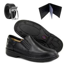 Kit Sapato Masculino AntiStress Social Conforto Preto + Carteira e Cinto