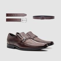 Kit Sapato Masculino de Couro Marrom Escuro Liso Fivela Com Cinto Sofisticação E Estilo Zapattero Kit Sapato Masculino de Couro Marrom Escuro Liso Fivela Com Cinto Sofisticação E Estilo Zapattero