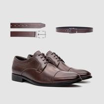 Kit Sapato Masculino Marrom Com Cinto Casual Estilo Derby Confortável Clássico Qualidade Sofisticação E Estilo Zapattero