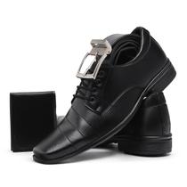 Kit Sapato Masculino Myrol Outlet Social Clássico Preto Com Cadarço + Cinto + Carteira