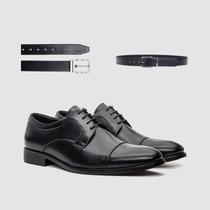 Kit Sapato Masculino Preto Com Cinto Casual Estilo Derby Confortável Clássico Qualidade Sofisticação E Estilo Zapattero
