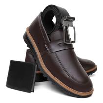 Kit Sapato Masculino Social Mocassim Cafe Carteira Cinto + Palmilha Brinde