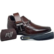 Kit Sapato Masculino Social Rafarillo Preto Marrom 7cm +Alto + Cinto + Meia + Calçadeira