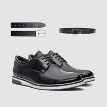Kit Sapato Preto Couro Executivo Com Cinto Elegancia Praticidade Sofisticação E Estilo Zapattero