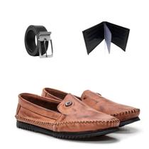 Kit Sapato Sapatilha Masculina Mocassim Antistress Casual Couro Liso Havana