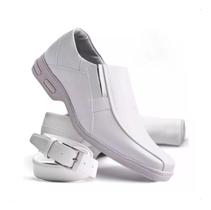 Kit Sapato Social Branco Conforto Enfermeiro + Cinto + Meia Kit Sapato Social Branco Conforto Enfermeiro + Cinto + Meia