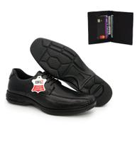 Kit Sapato Social Casual Conforto Flex Ortopédico + Carteira Couro