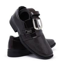 Kit Sapato Social e Cinto Infantil Masculino Menino Em Verniz Bico Quadrado Moderno Confortável