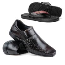 Kit Sapato Social em Couro Costurado Premium Confortável + Chinelo