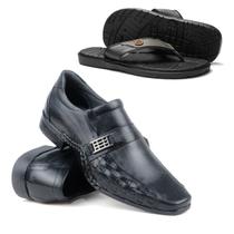 Kit Sapato Social em Couro Costurado Premium Confortável + Chinelo