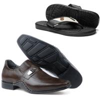 Kit Sapato Social em Couro Elástico Costurado Confortável + Chinelo Kit Sapato Social em Couro Elástico Costurado Confortável + Chinelo