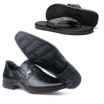 Kit Sapato Social em Couro Elástico Costurado Confortável + Chinelo Kit Sapato Social em Couro Elástico Costurado Confortável + Chinelo