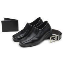 Kit Sapato Social Infantil Menino Bico Quadrado Igreja Evangelico Elastico Com Cinto e Carteira