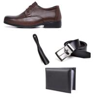 Kit Sapato Social Infantil Menino Solado PVC Cadarço Igreja Com Carteira Cinto e Calçadeira Kit Sapato Social Infantil Menino Solado PVC Cadarço Igreja Com Carteira Cinto e Calçadeira